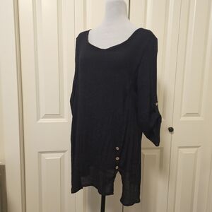 GOA Crinkled Black Tunic With Button Accents Sz L Hippie Boho